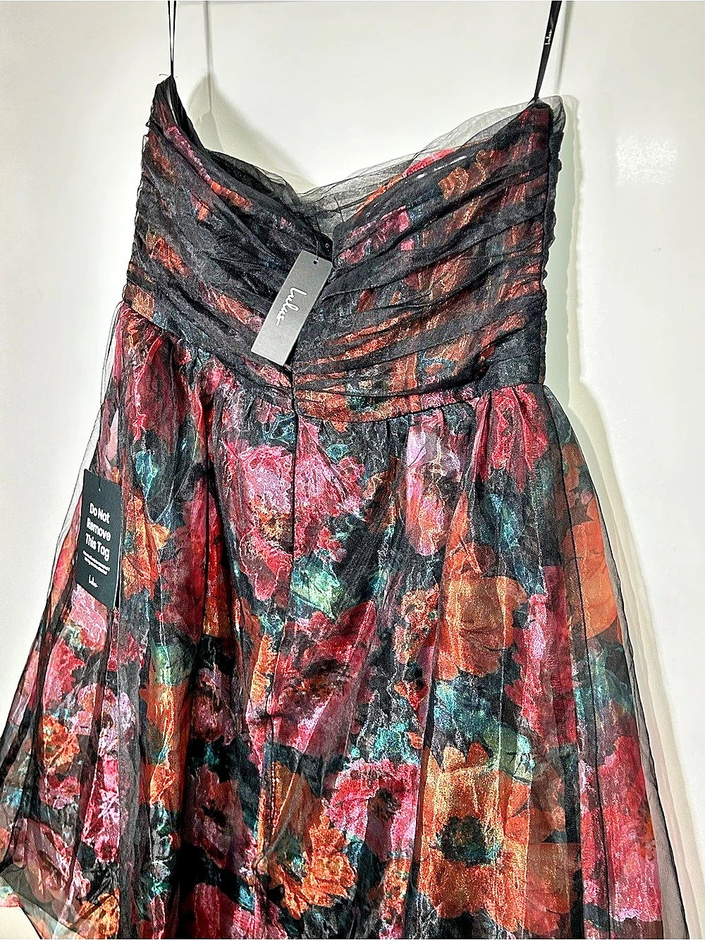 NWT Lulus Freddie Berry Floral Organza Midi Dress Black & Pink XXL/Size 16 - Picture 4 of 16